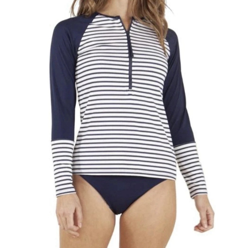 Carve Designs Kona 1/4 Zip Rash Guard Striped Beach Surf UPF 50 Nautical